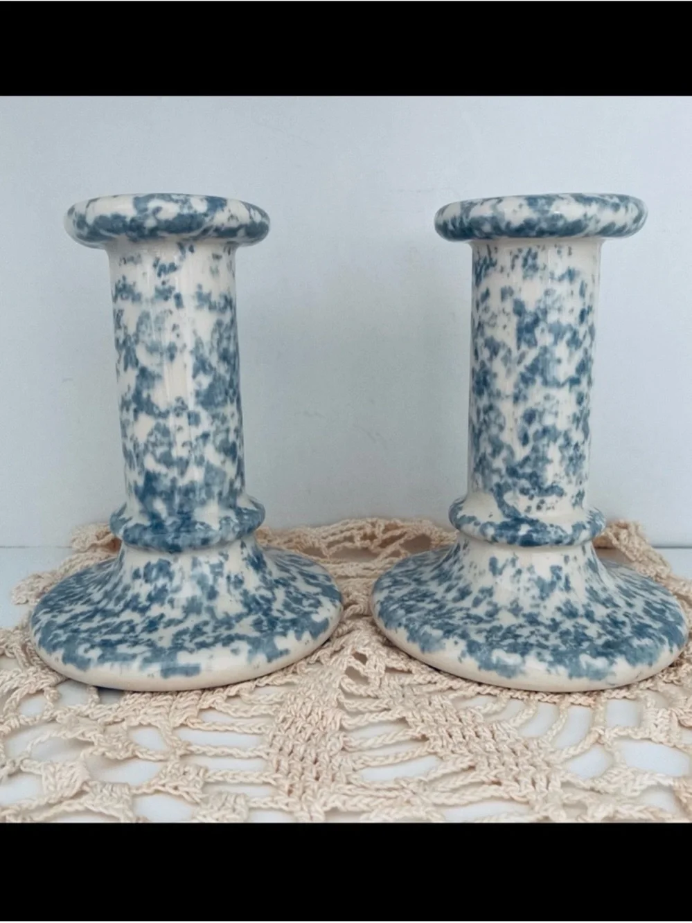 Vintage CANDLESTICKS 2 piece Set, Blue/White, Country Gear by Hartstone USA